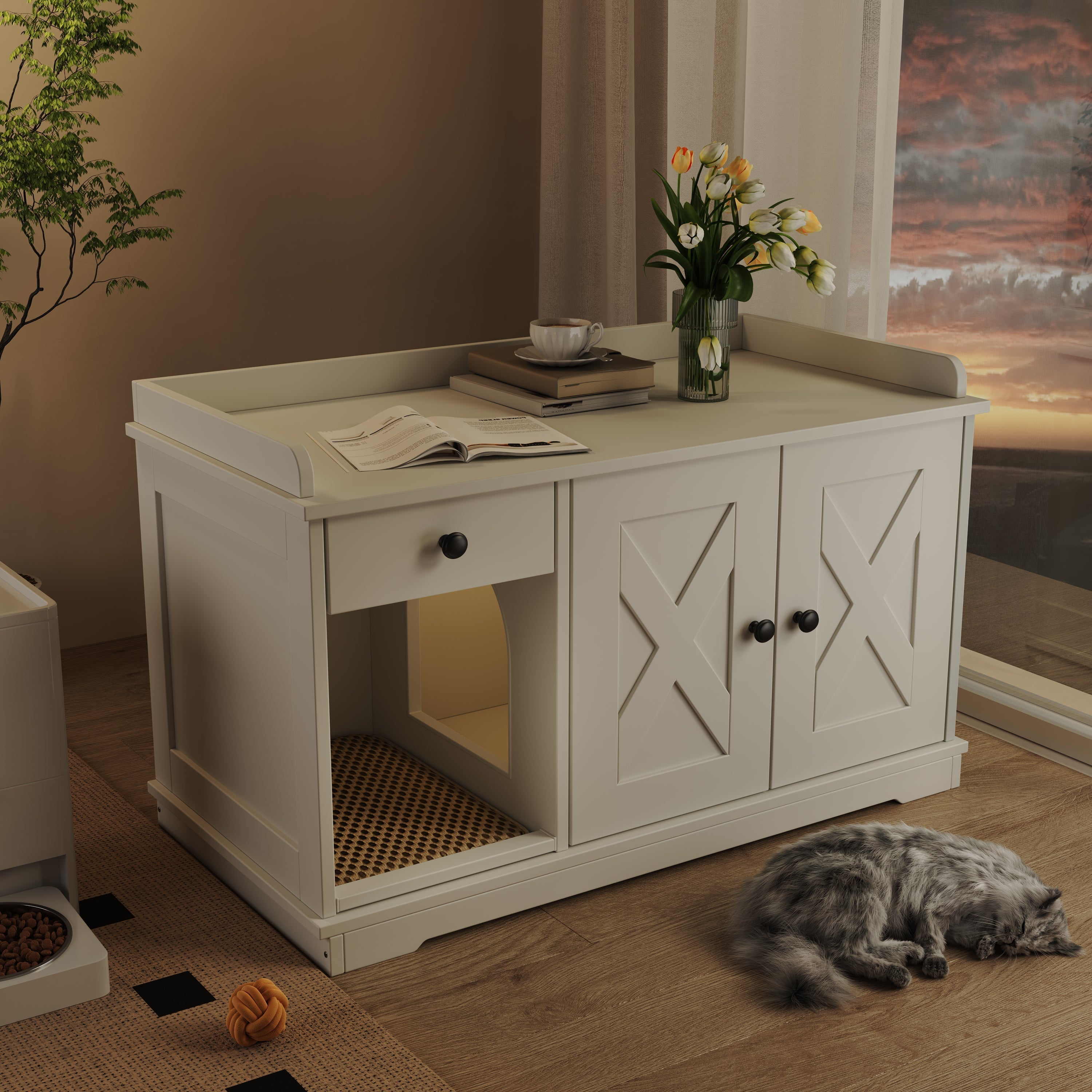 Cat Litter Box Enclosure, Litter Box Furniture Hidden with Cat Litter